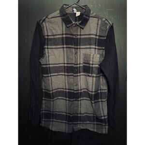 H&M Black and grey plaid longline flannel shirt